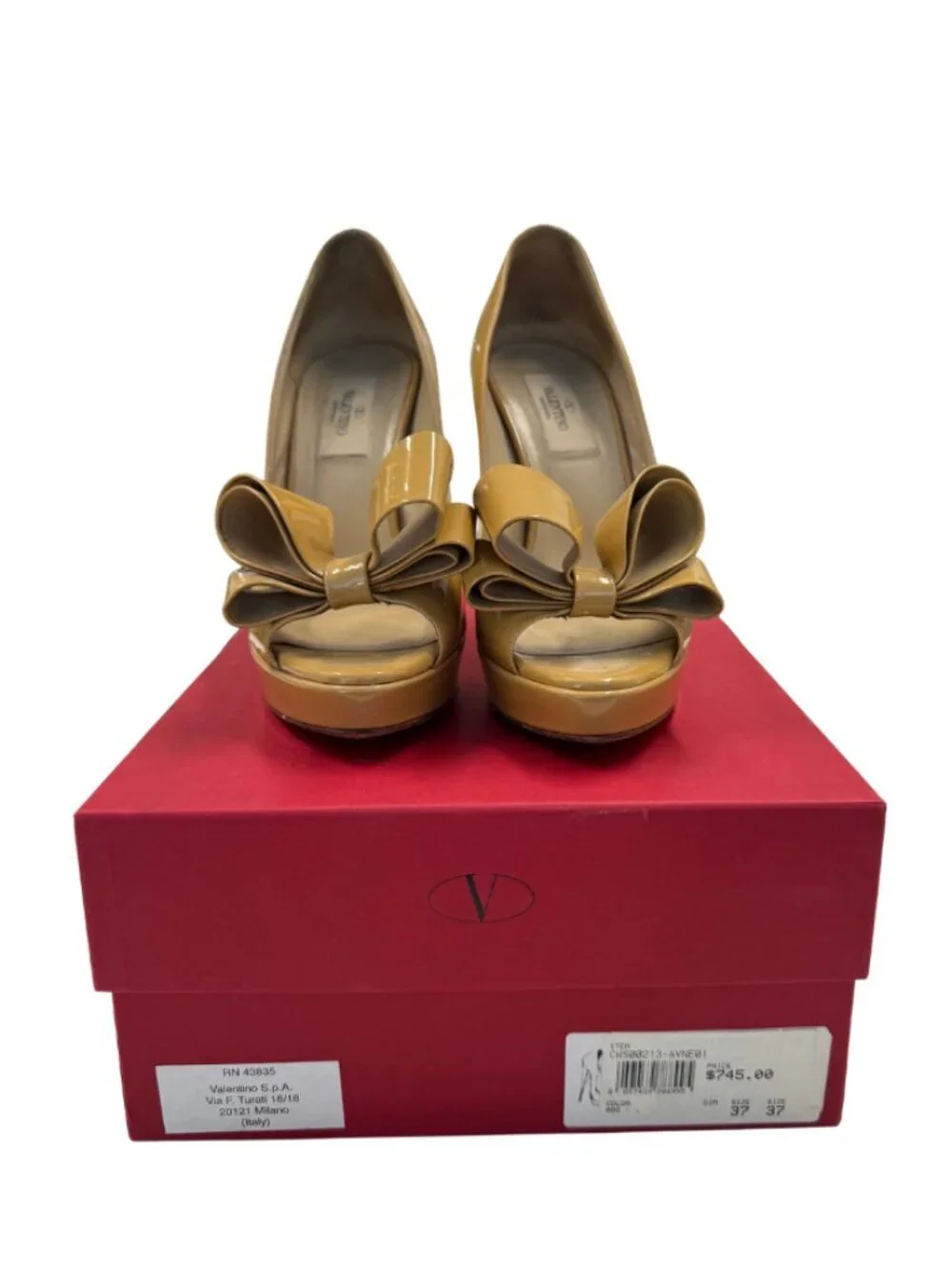 Valentino Garavani Patent Leather Bow Peep Toe Platform Pumps Heels +Box | EU 3